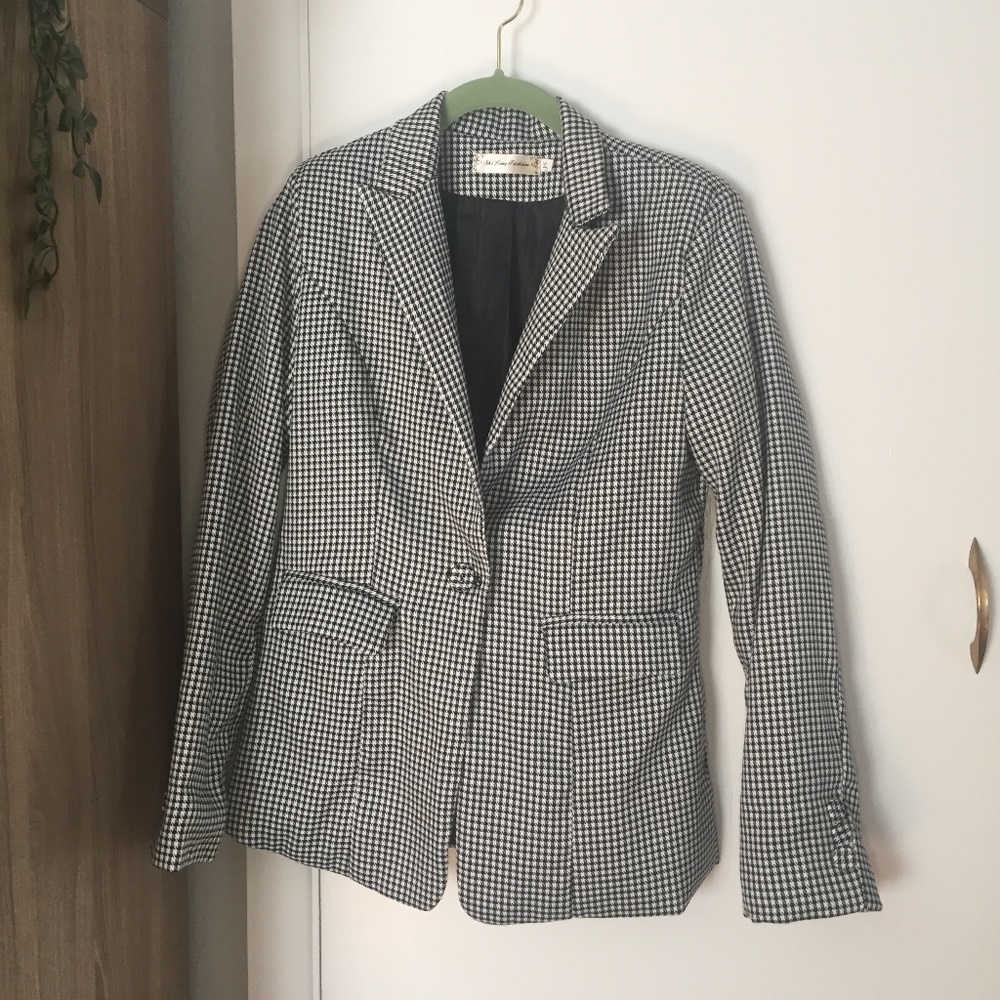 Houndstooth Blazer Button Detail Front Pockets